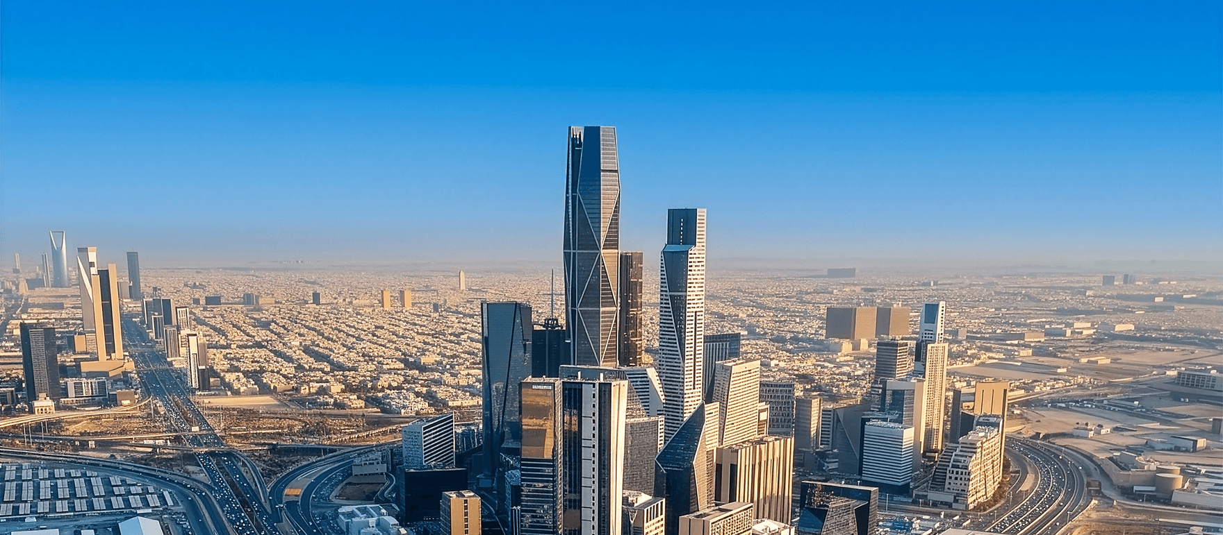 Aerial view of a Saudi Arabian city skyline
